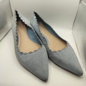 Coach Blue Suede Scallop Studded Pointed Toe Flats Size 9B